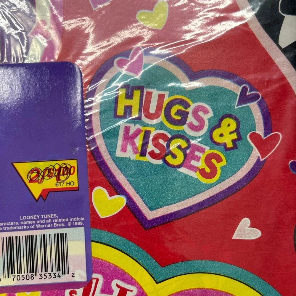 Vintage 90s Gift Wrap Looney Tones Square New Set of 3 Valentine's Day Theme